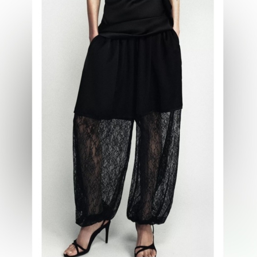 Zara Lace Balloon Pants Black Size S